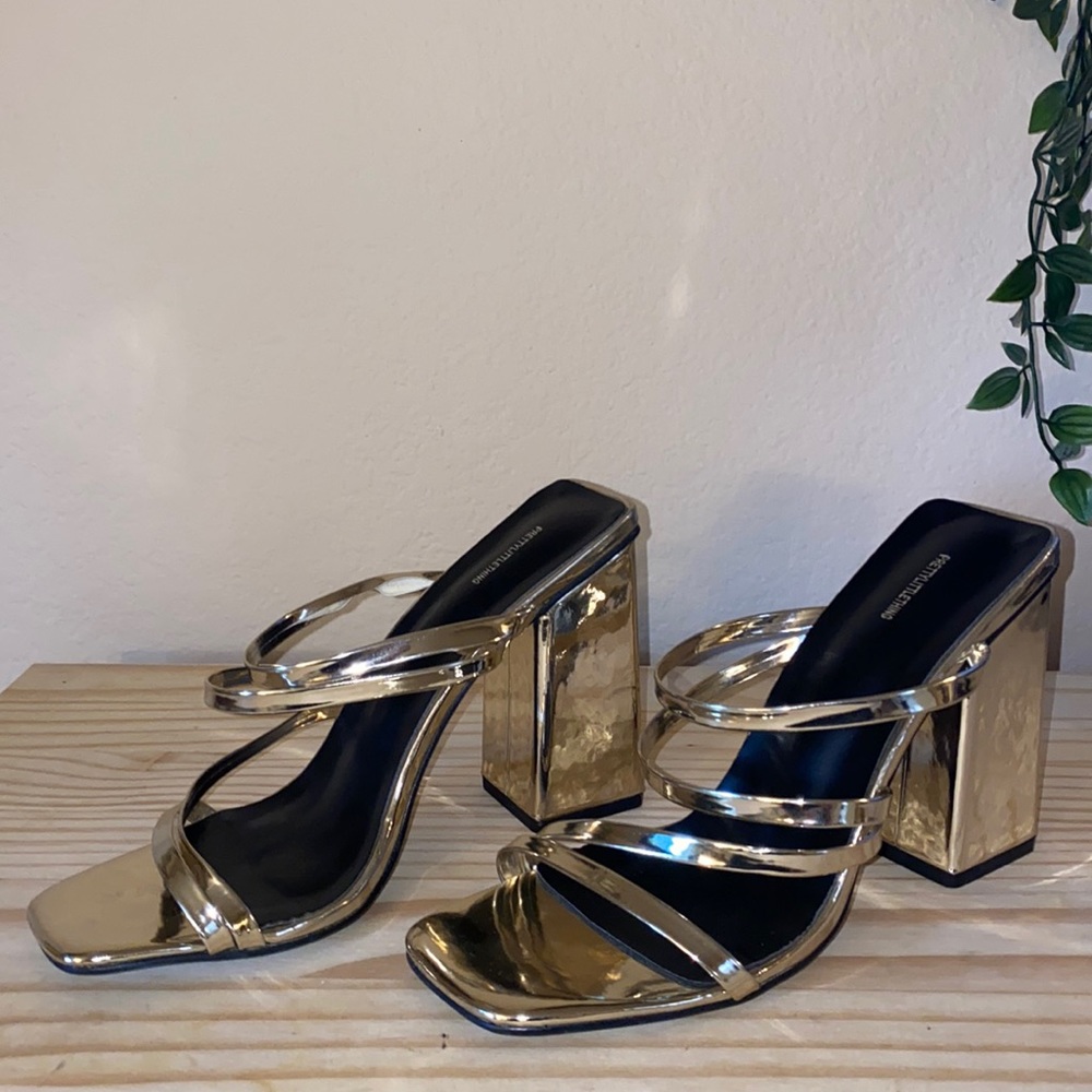 Chunky Metallic Gold Heels | PRETTY LITTLE THING